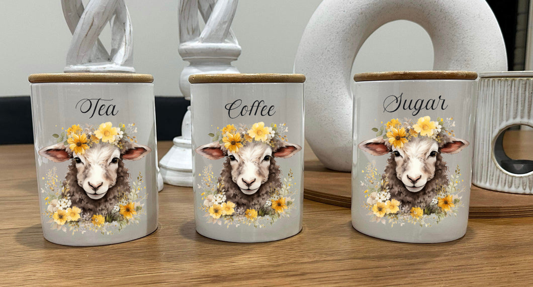 Country Storage Canisters - Yellow Flower Sheep Collection