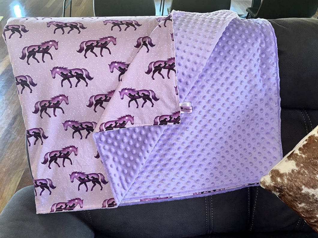 PRE-ORDER Minky Blanket - Purple Horses