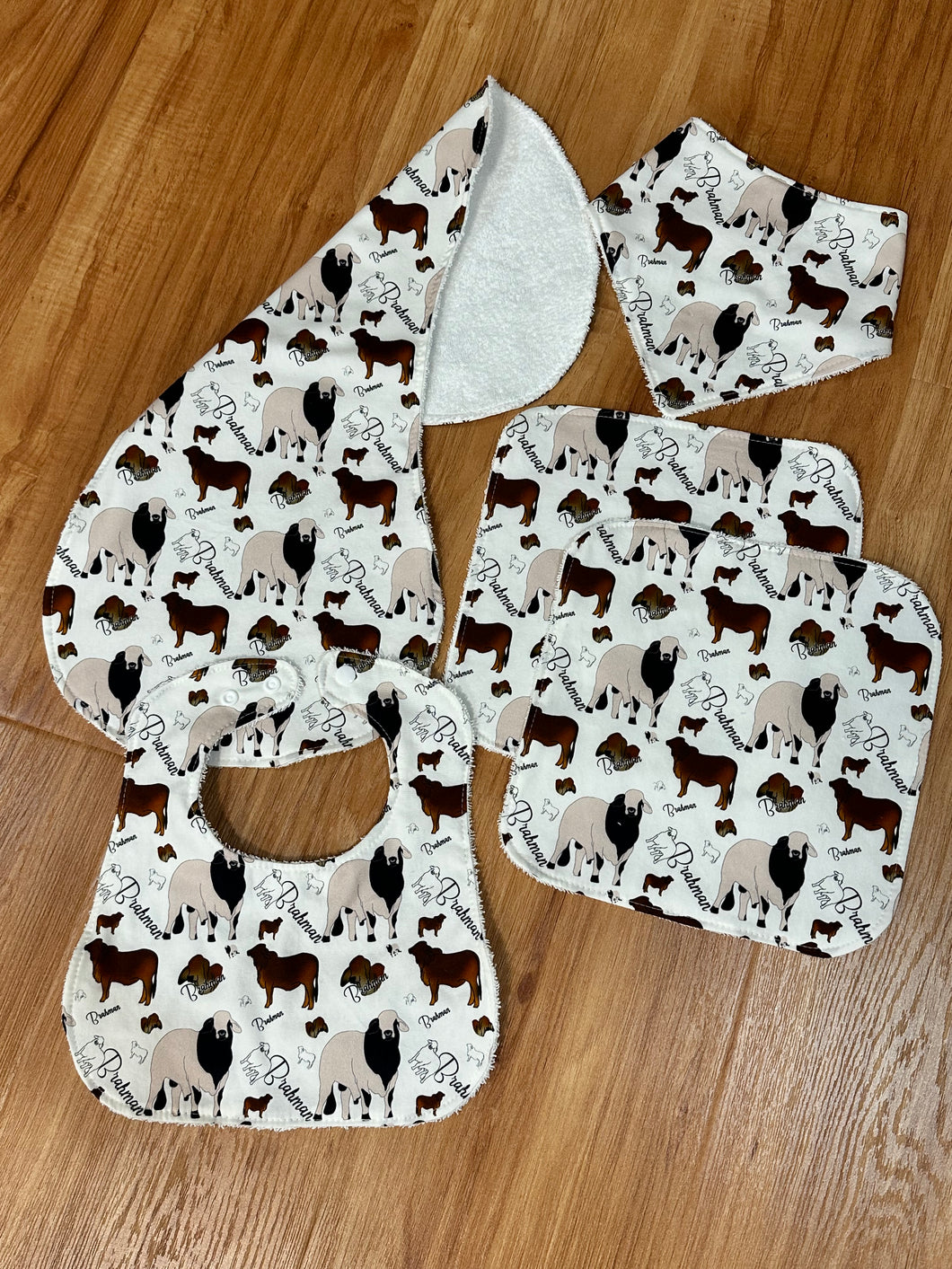 Bib, Burp & Wash Cloth Set - White Brahmans