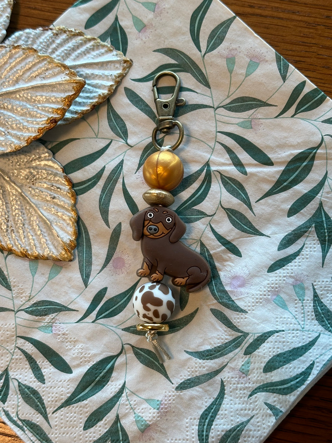 Beaded Keyring - Brown Dachshund