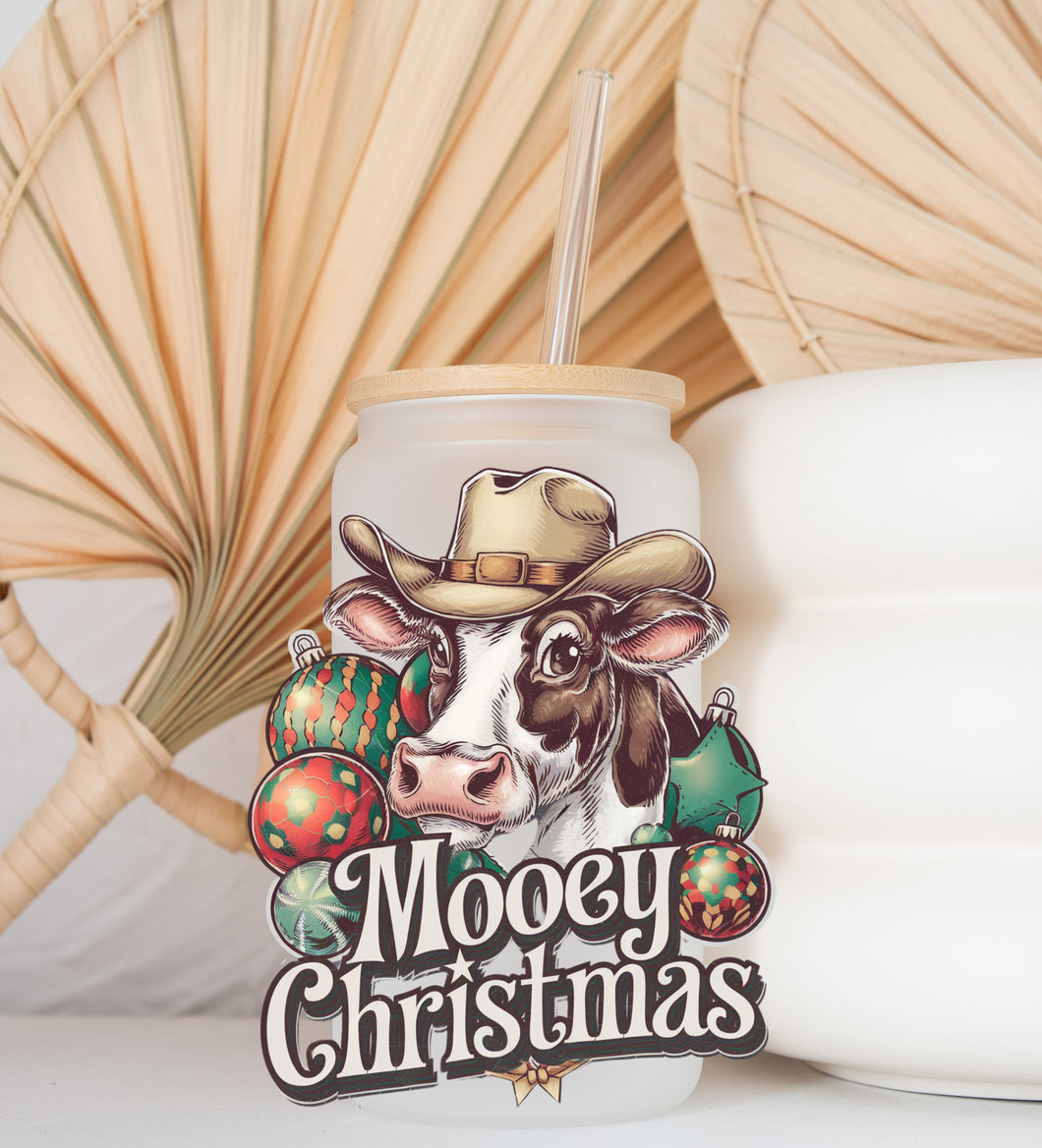 Glass Coffee Cup - Mooey Xmas Cow