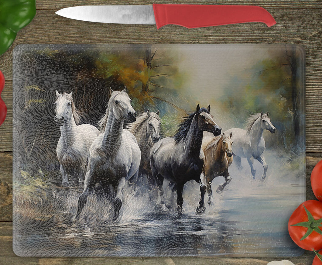 Glass Chopping Board - Wild Horses