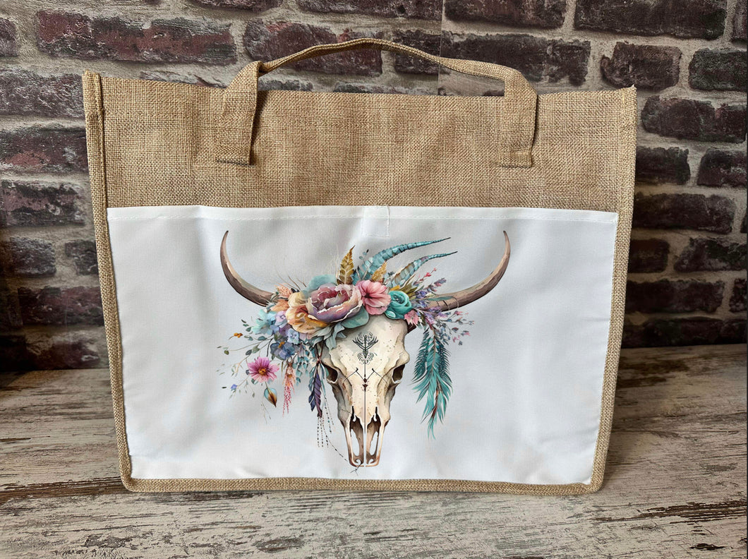 Large Canvas Tote Bag - Boho Skull