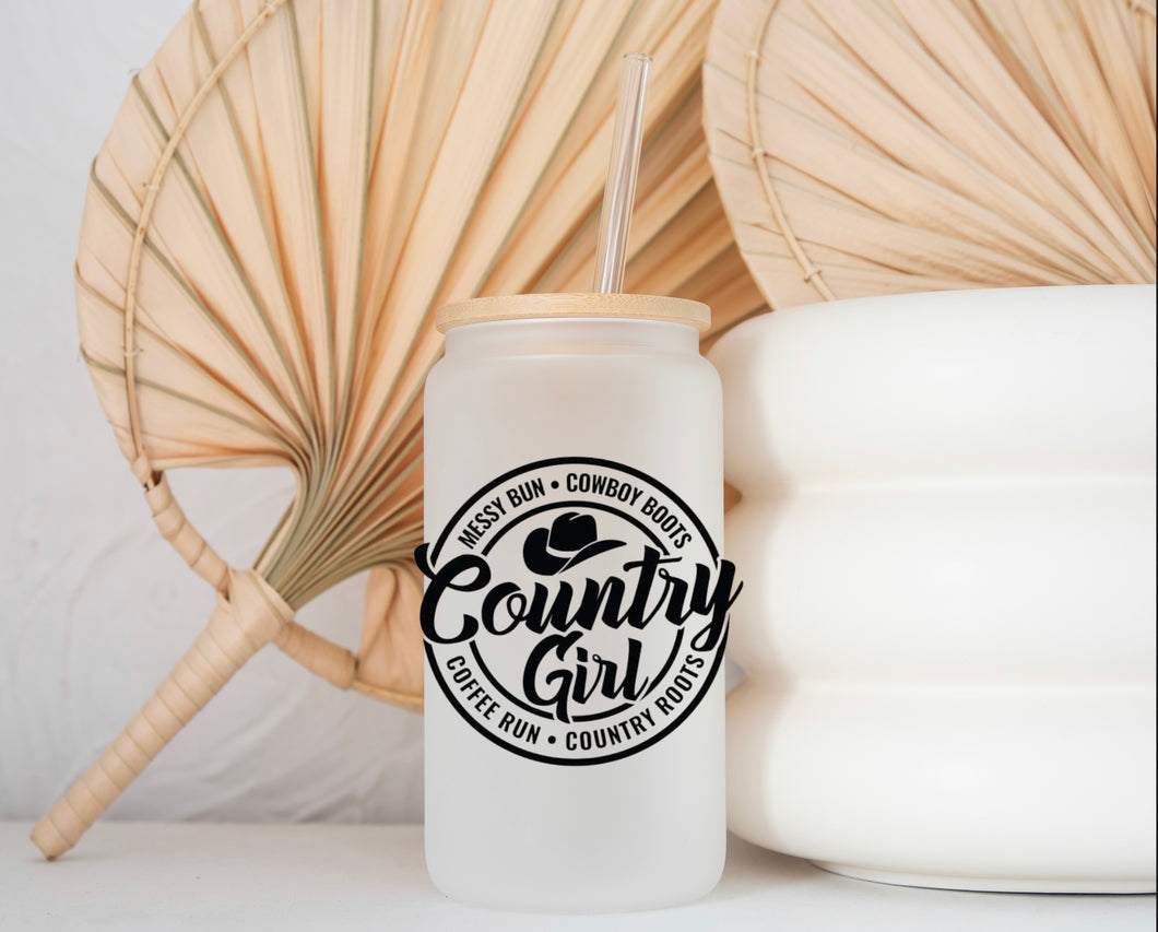 Glass Coffee Cup - Country Girl B & W