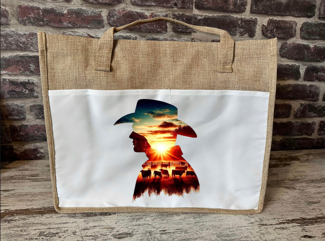 Large Canvas Tote Bag - Sunset Cowboy