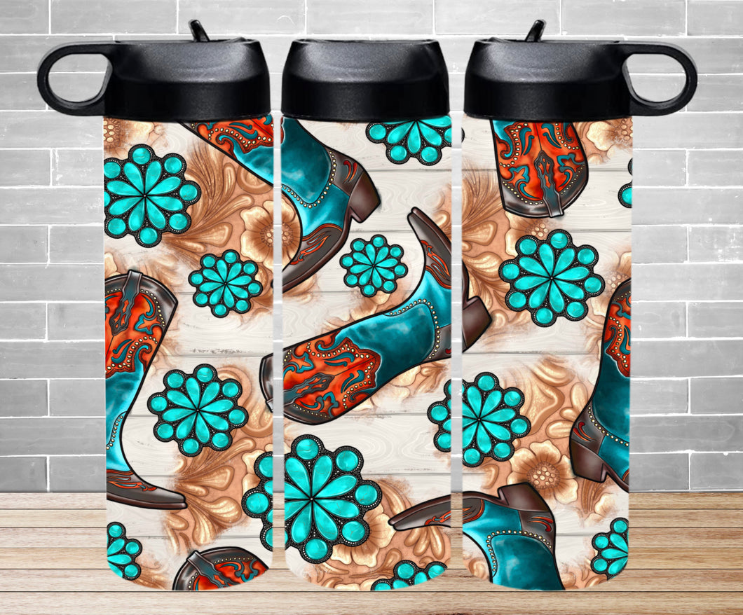 Insulated Water Bottle - Turquoise Boots