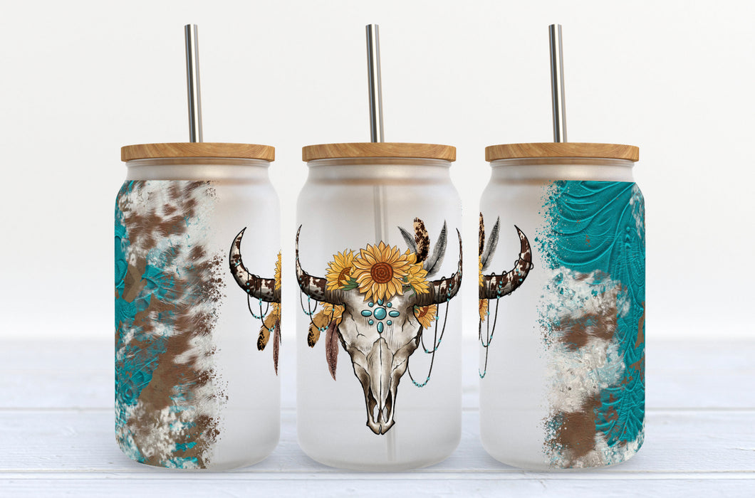 Glass Coffee Cup - Turquoise Bullskull