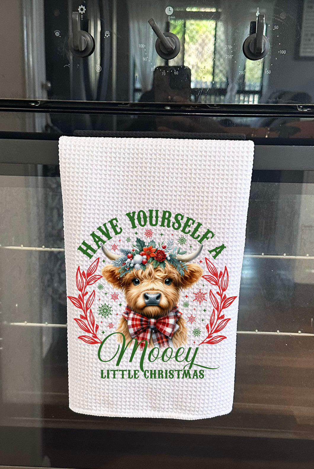 Christmas Printed Tea Towel - Mooey Christmas Highland