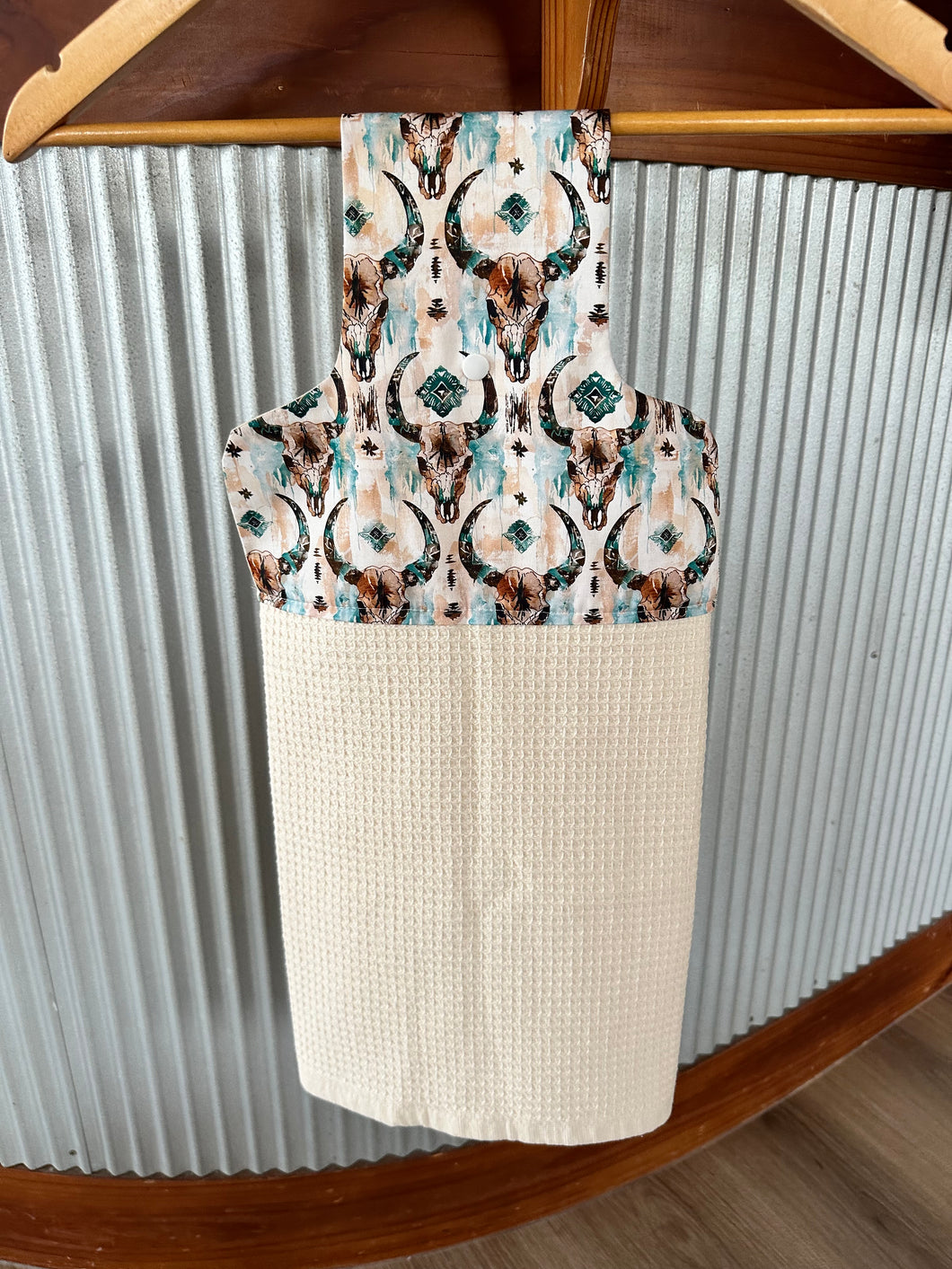 Hanging Tea Towel - Turquoise Bullskull