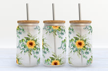 Load image into Gallery viewer, Glass Coffee Cup - Eucalyptus Sunflower
