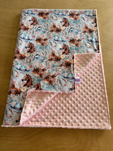 Load image into Gallery viewer, PRE-ORDER Minky Blanket - Blue Highland &amp; Cowgirl Boots
