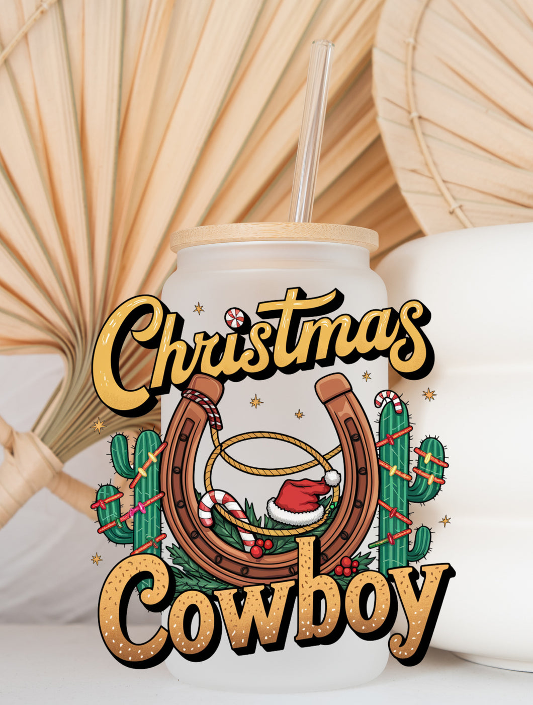 Glass Coffee Cup - Christmas Cowboy