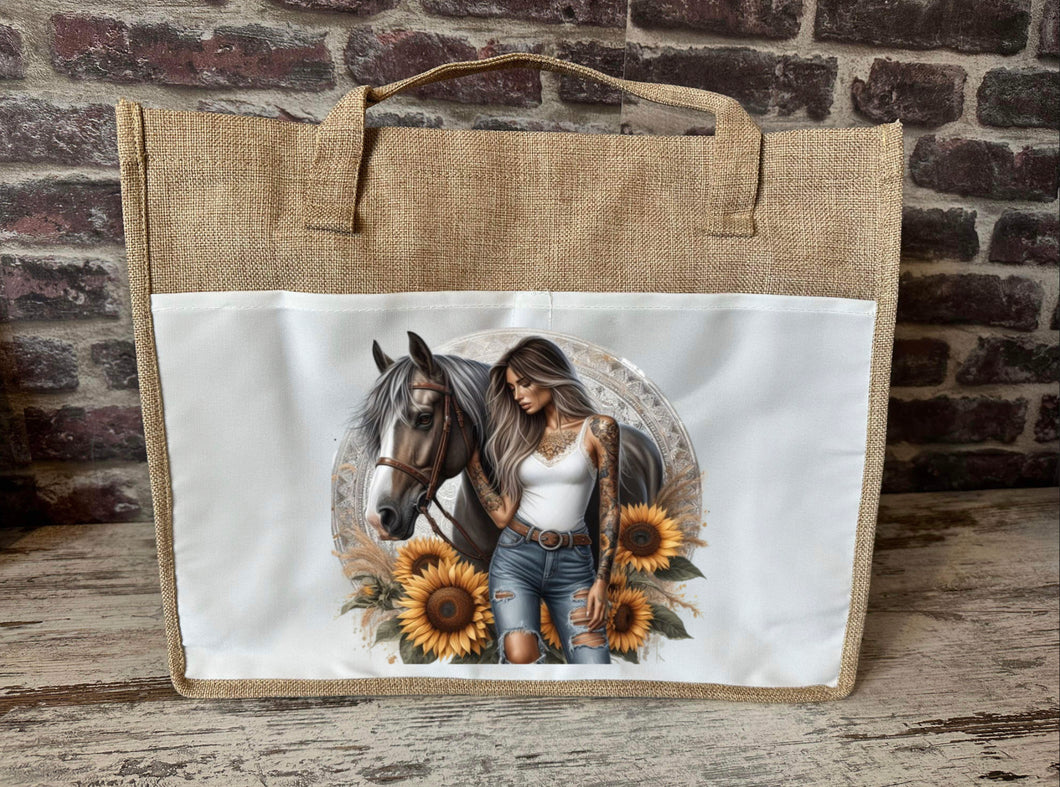 Large Canvas Tote Bag - Horse & Girl