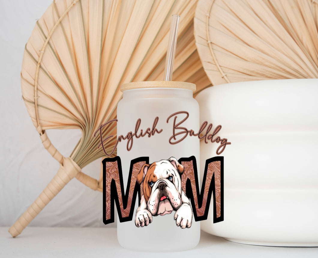 Glass Coffee Cup - English Bulldog Mum