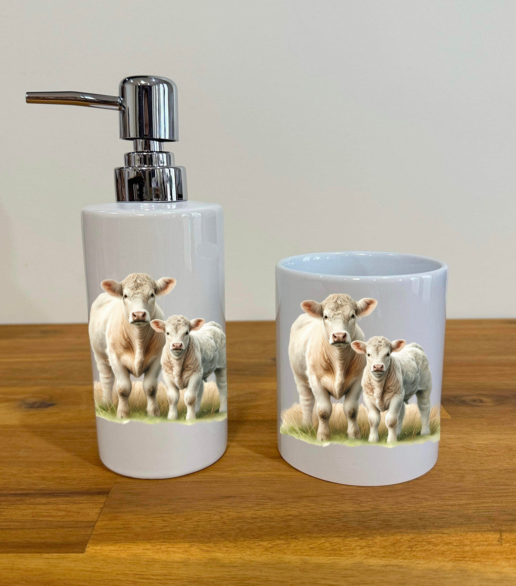 Soap Dispenser & Toothbrush Holder - Charolais Mum & Calf