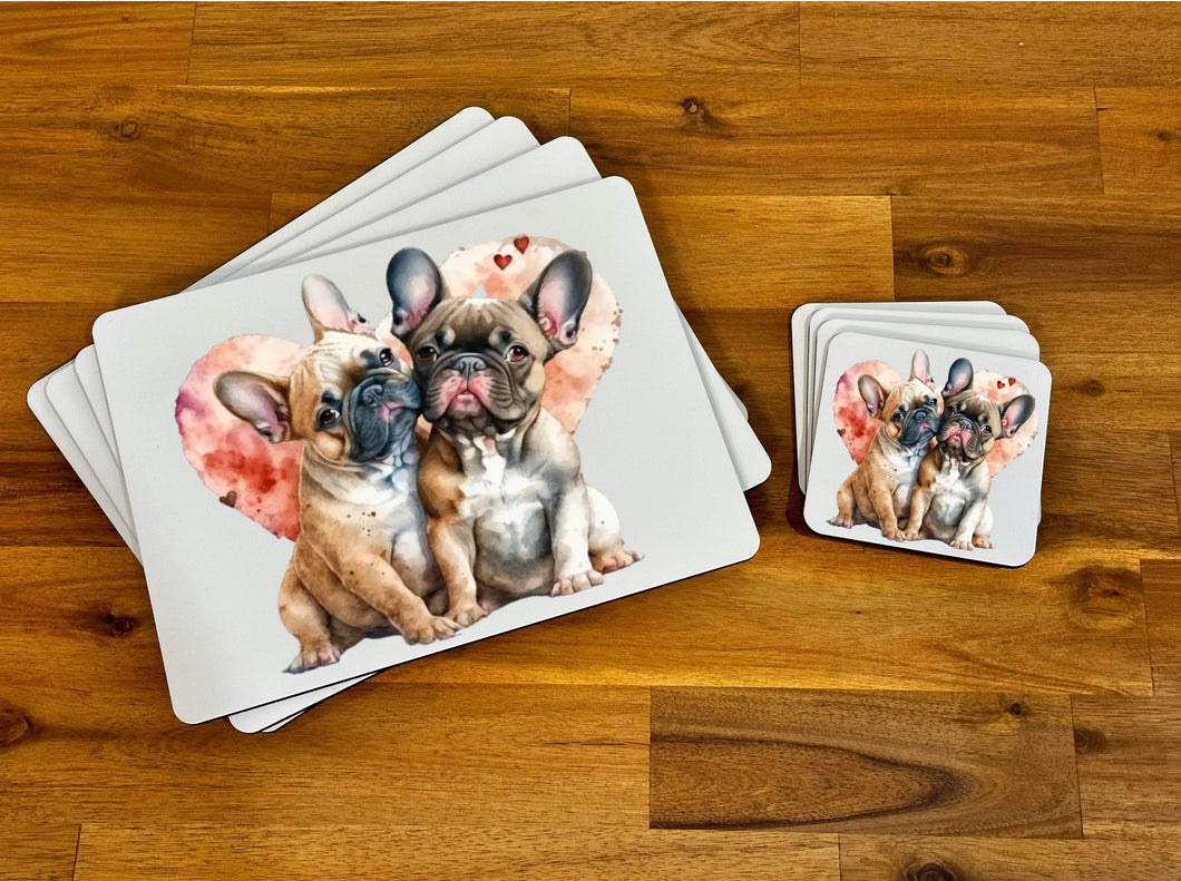 Placemat & Coaster Set - Watercolour Frenchies