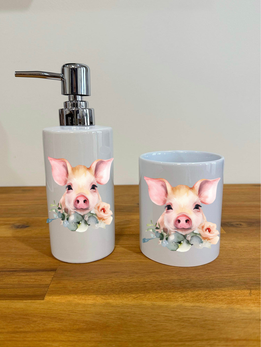 Soap Dispenser & Toothbrush Holder - Floral Pig