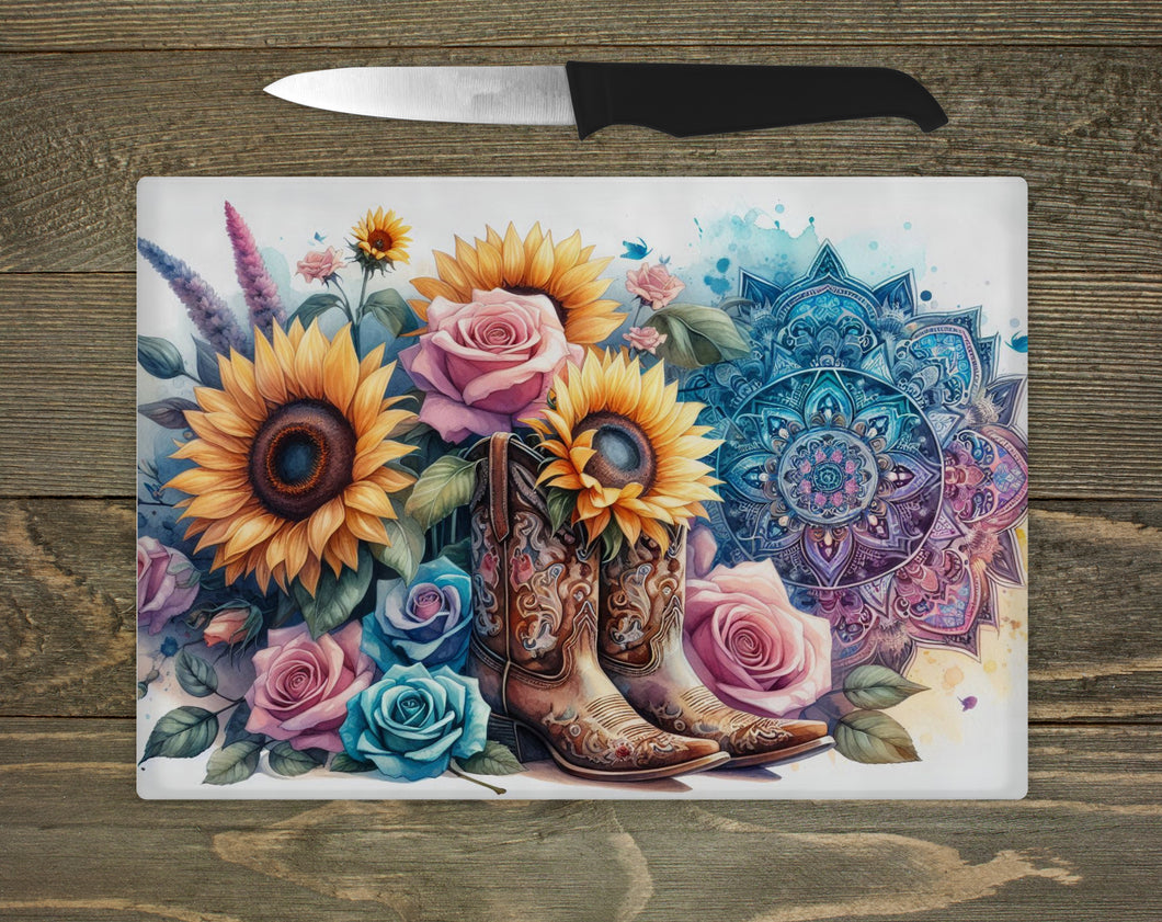 Glass Chopping Board - Mandala Boots