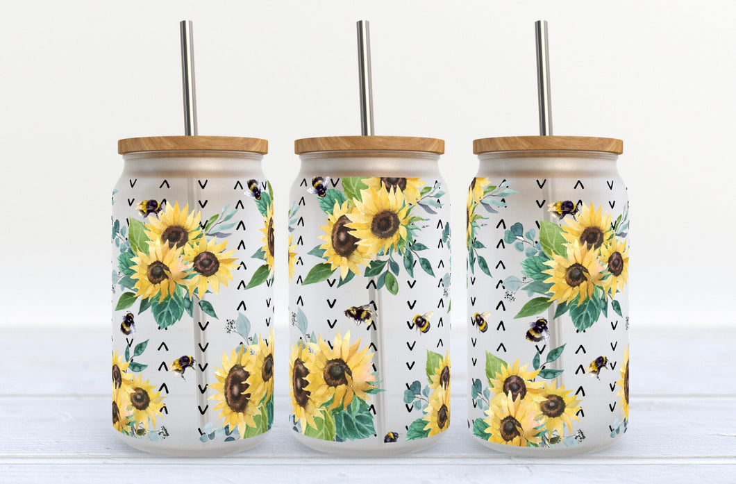 Glass Coffee Cup - Sunflower 2