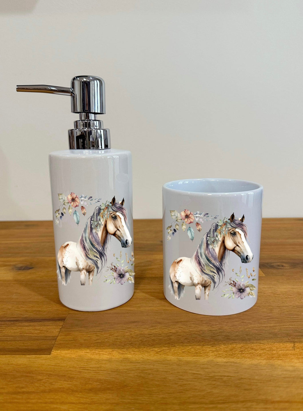 Soap Dispenser & Toothbrush Holder - Floral Horse