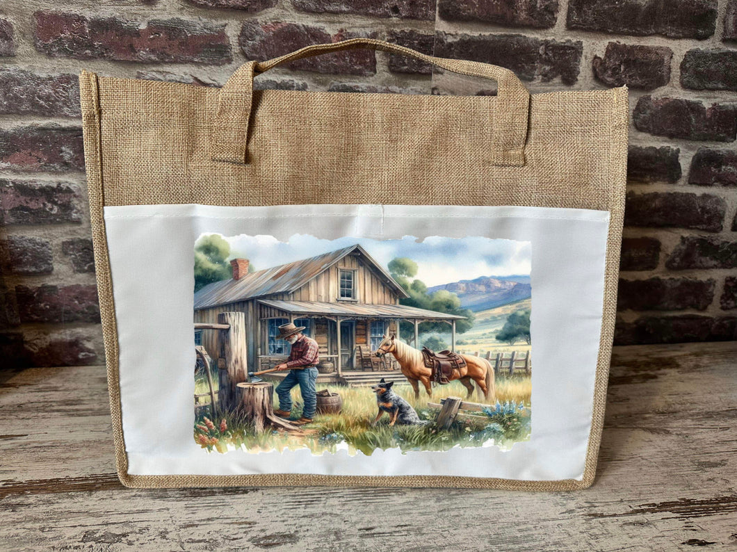 Large Canvas Tote Bag - Farm Scene