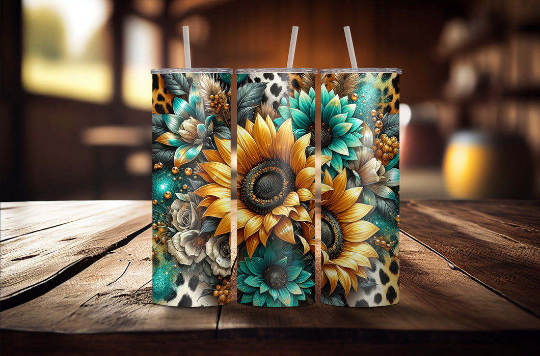 Turquoise & Gold Sunflowers Tumbler