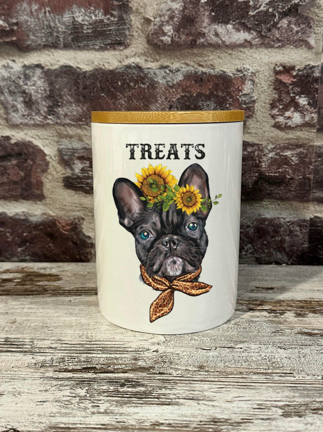 Dog Treat Canister - Black Frenchie