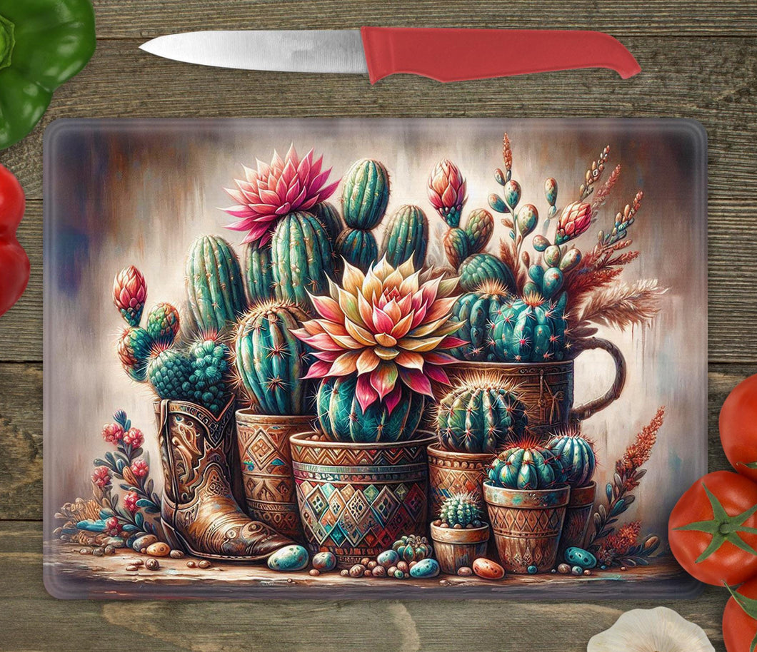 Glass Chopping Board - Cactus