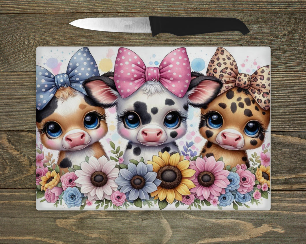 Glass Chopping Board - 3 Little Cows