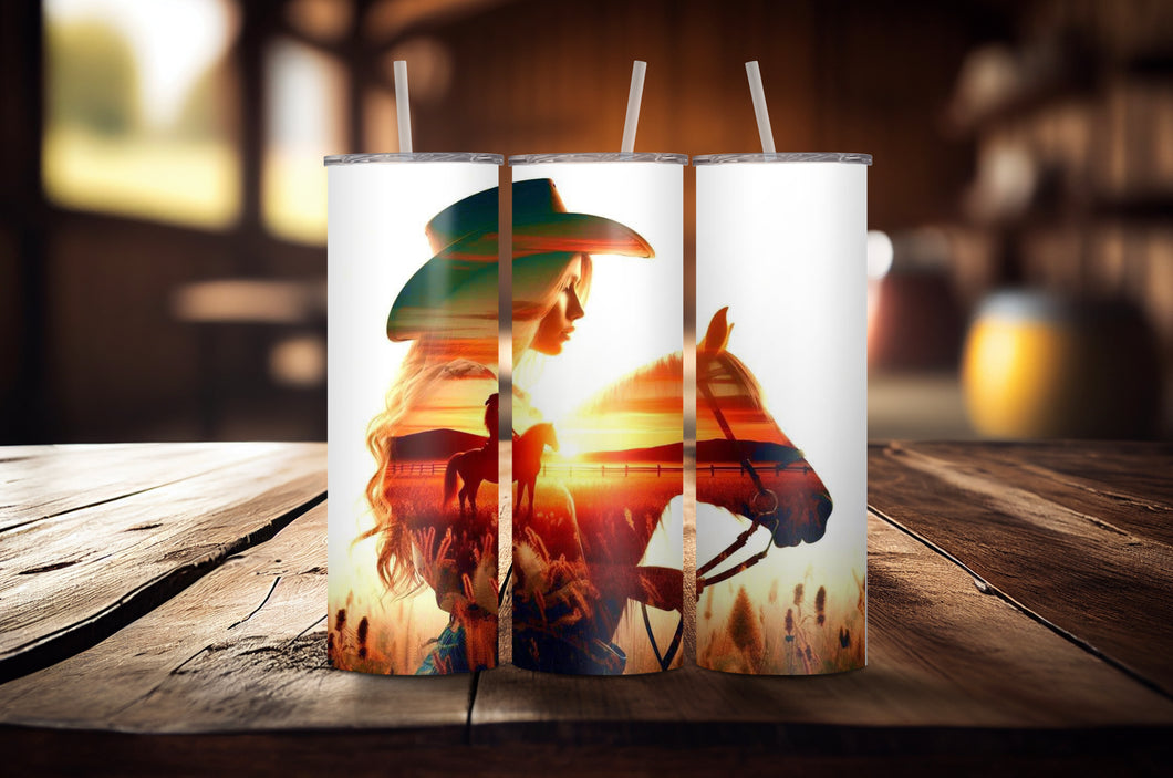 Sunset Cowgirl Tumbler