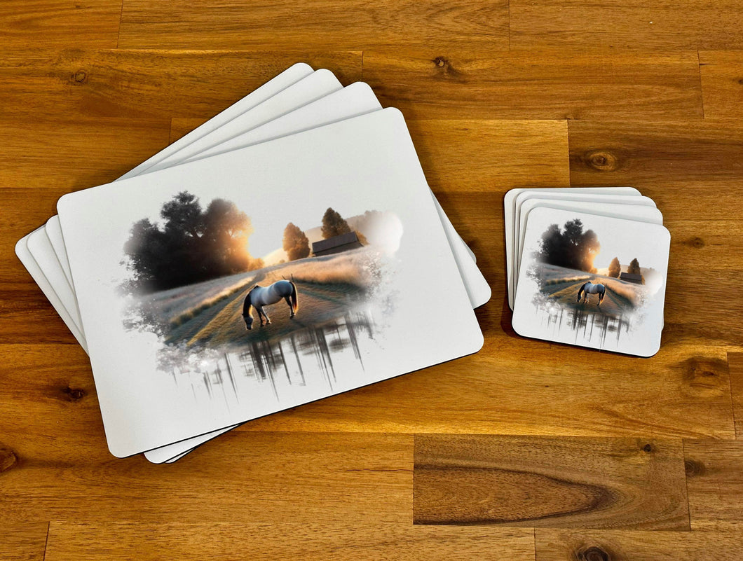 Placemat & Coaster Set - White Horse