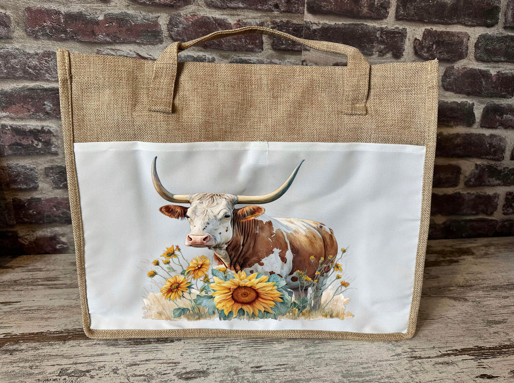 Large Canvas Tote Bag - Sunflower Longhorn