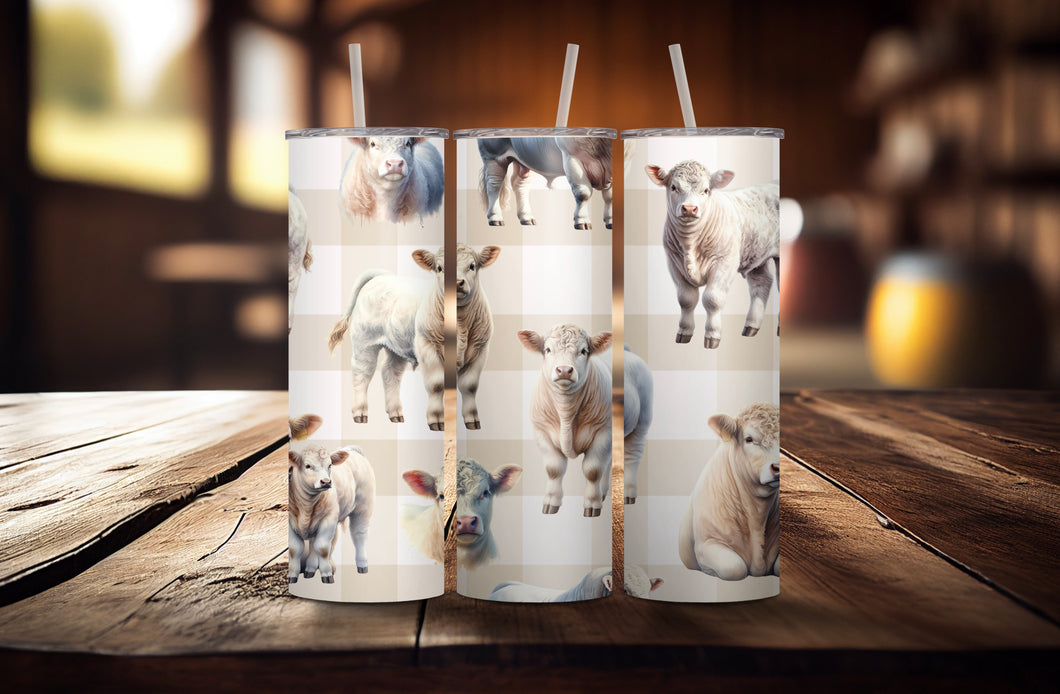 Beige Gingham Charolais Tumbler