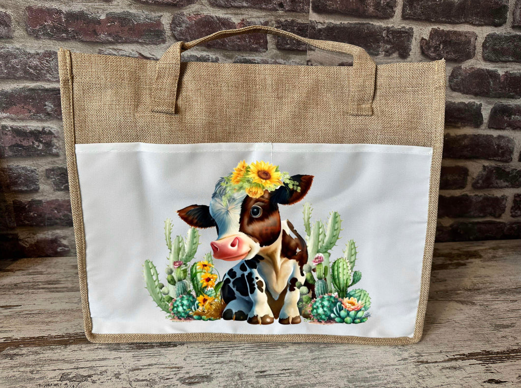 Large Canvas Tote Bag - Cactus Cow