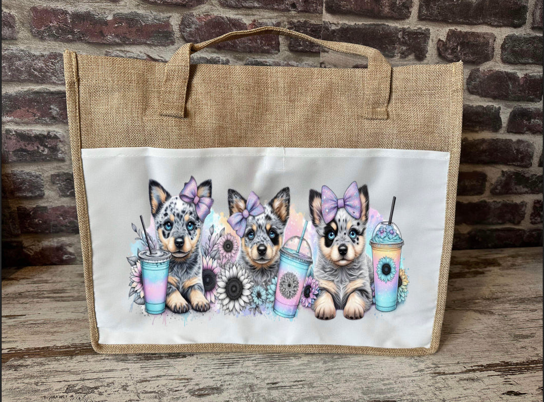 Large Canvas Tote Bag - Iced Coffee Blue Heelers