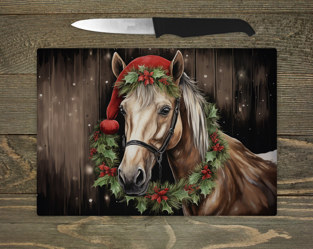 Glass Chopping Board - Christmas Horse