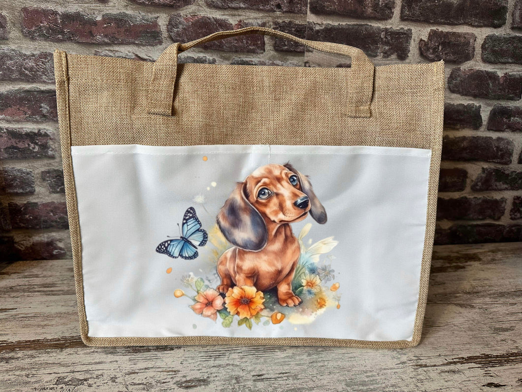 Large Canvas Tote Bag - Butterfly Dachshund