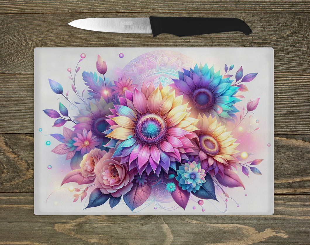 Glass Chopping Board - Pastel Sunflower