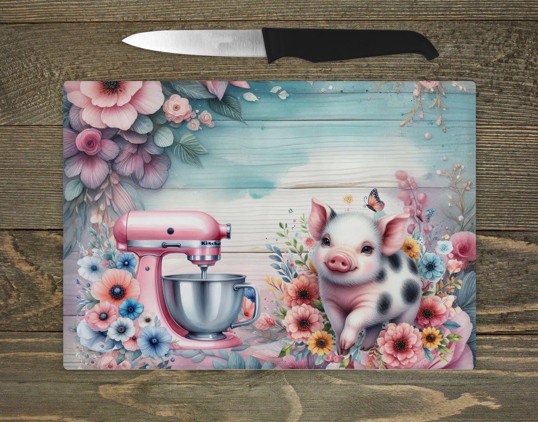 Glass Chopping Board - Mixer Pig