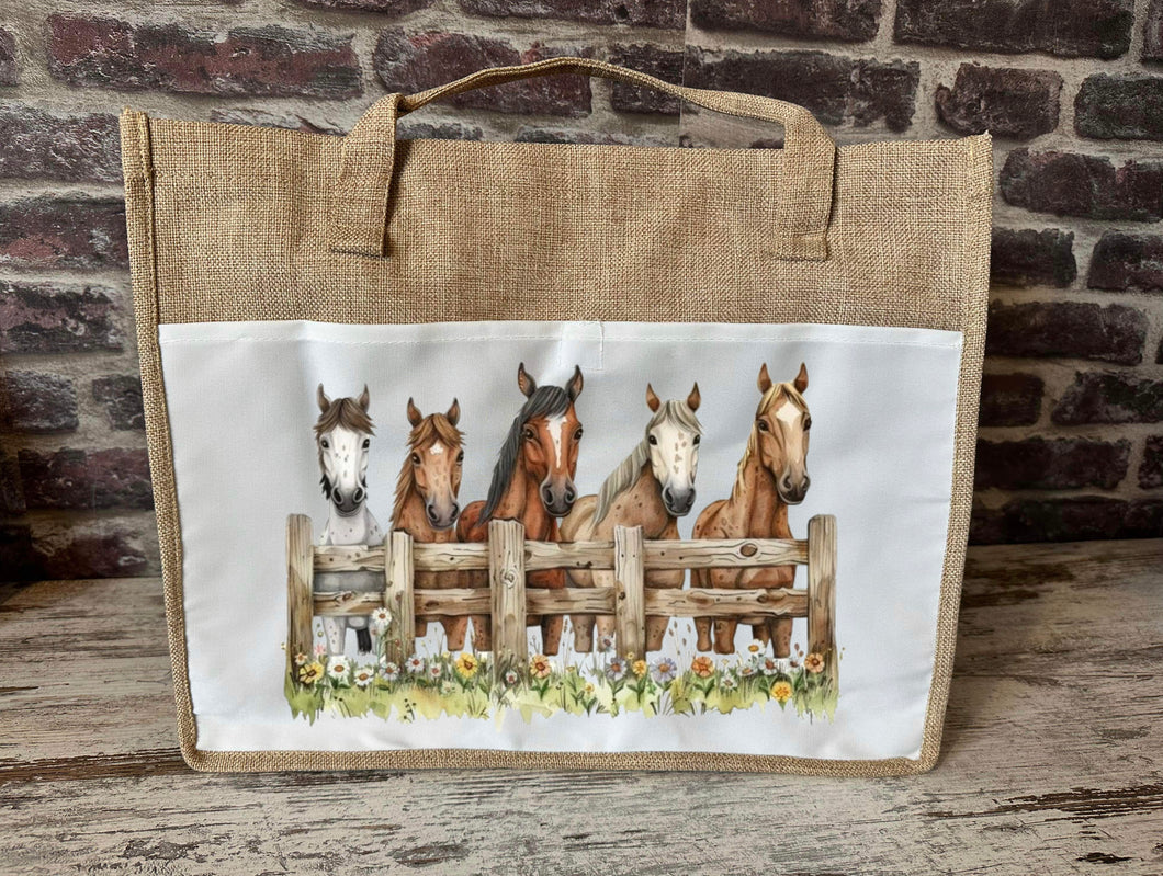 Large Canvas Tote Bag - Paddock Horses