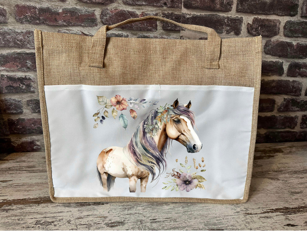 Large Canvas Tote Bag - Floral Horse