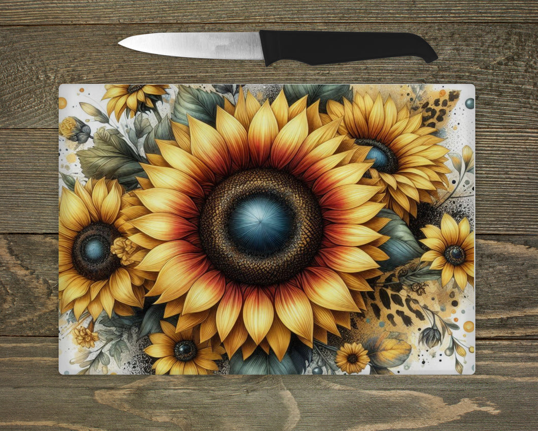 Glass Chopping Board - Sunflower