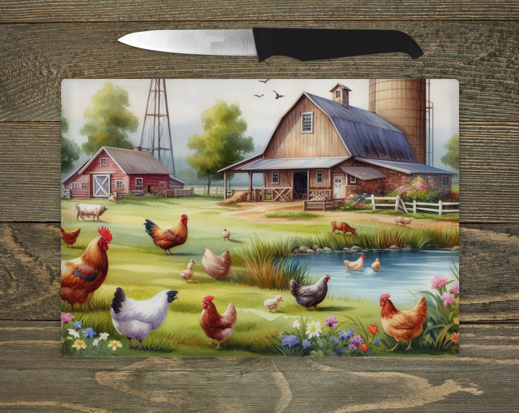 Glass Chopping Board - Farm