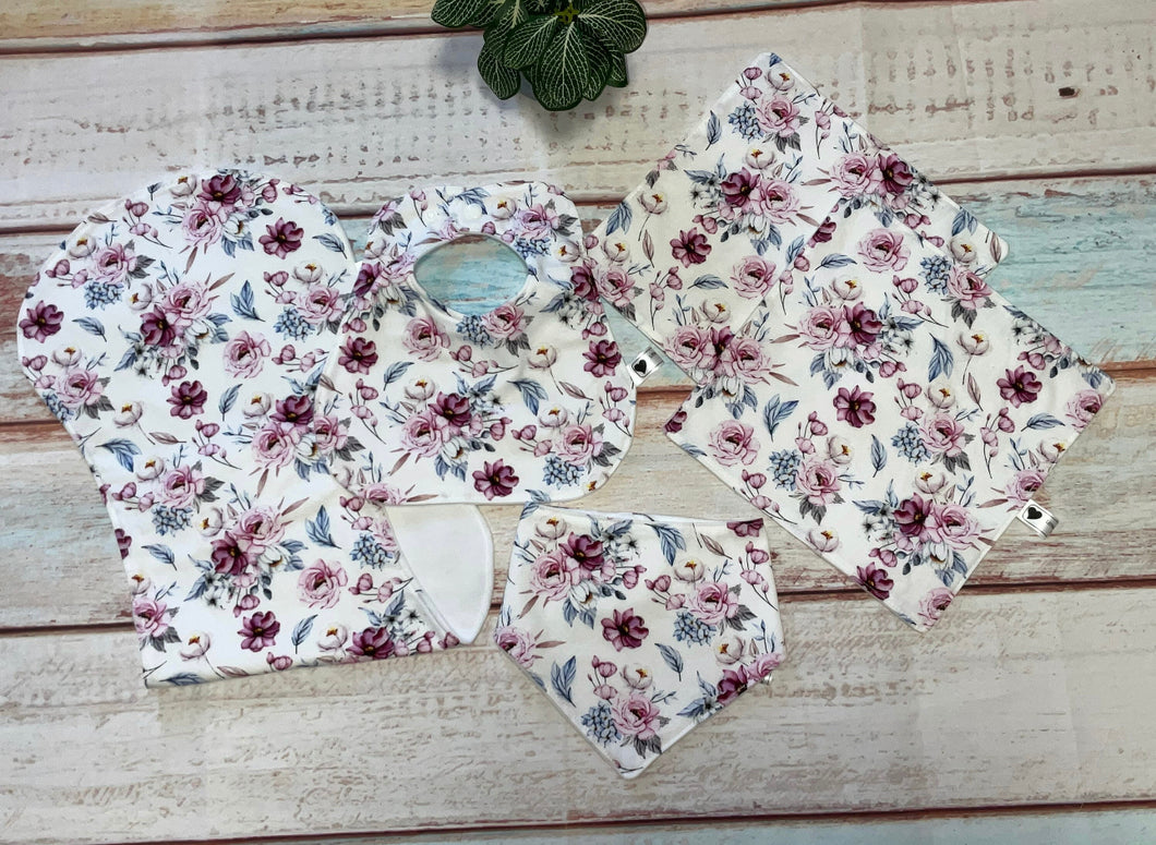 Bib, Burp & Wash Cloth Set - Floral Design