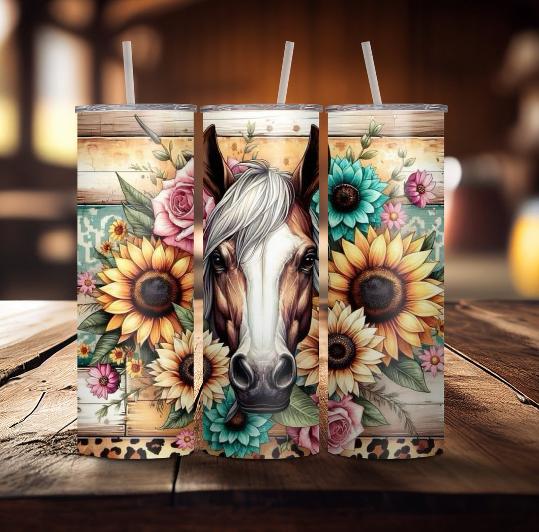 Bright Floral Horse Tumbler