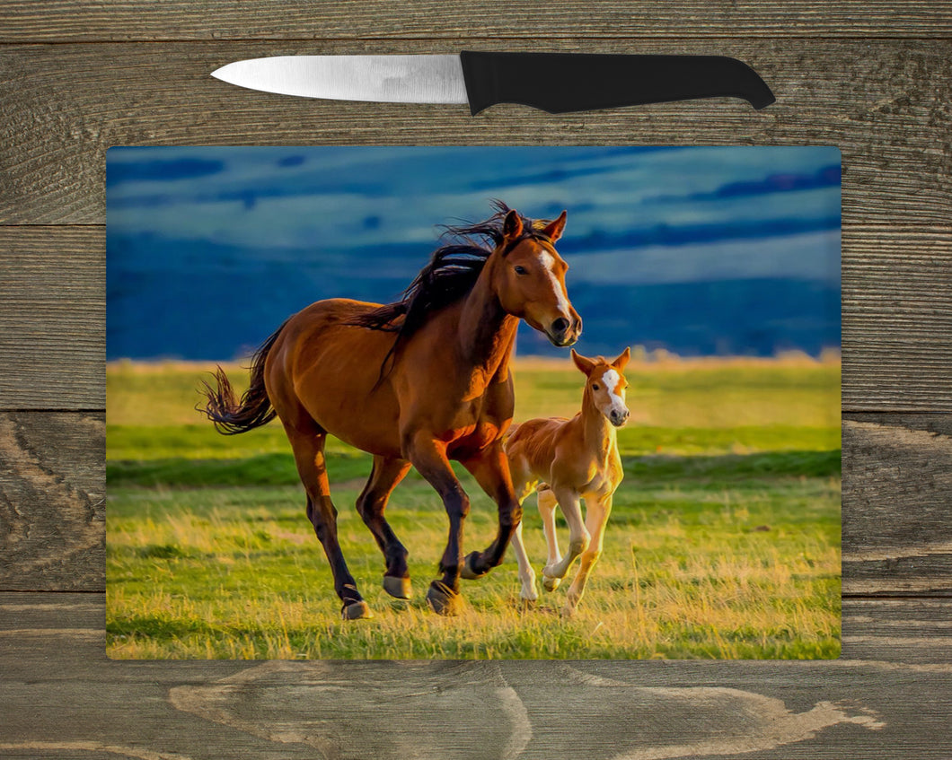 Glass Chopping Board - Mare & Foal