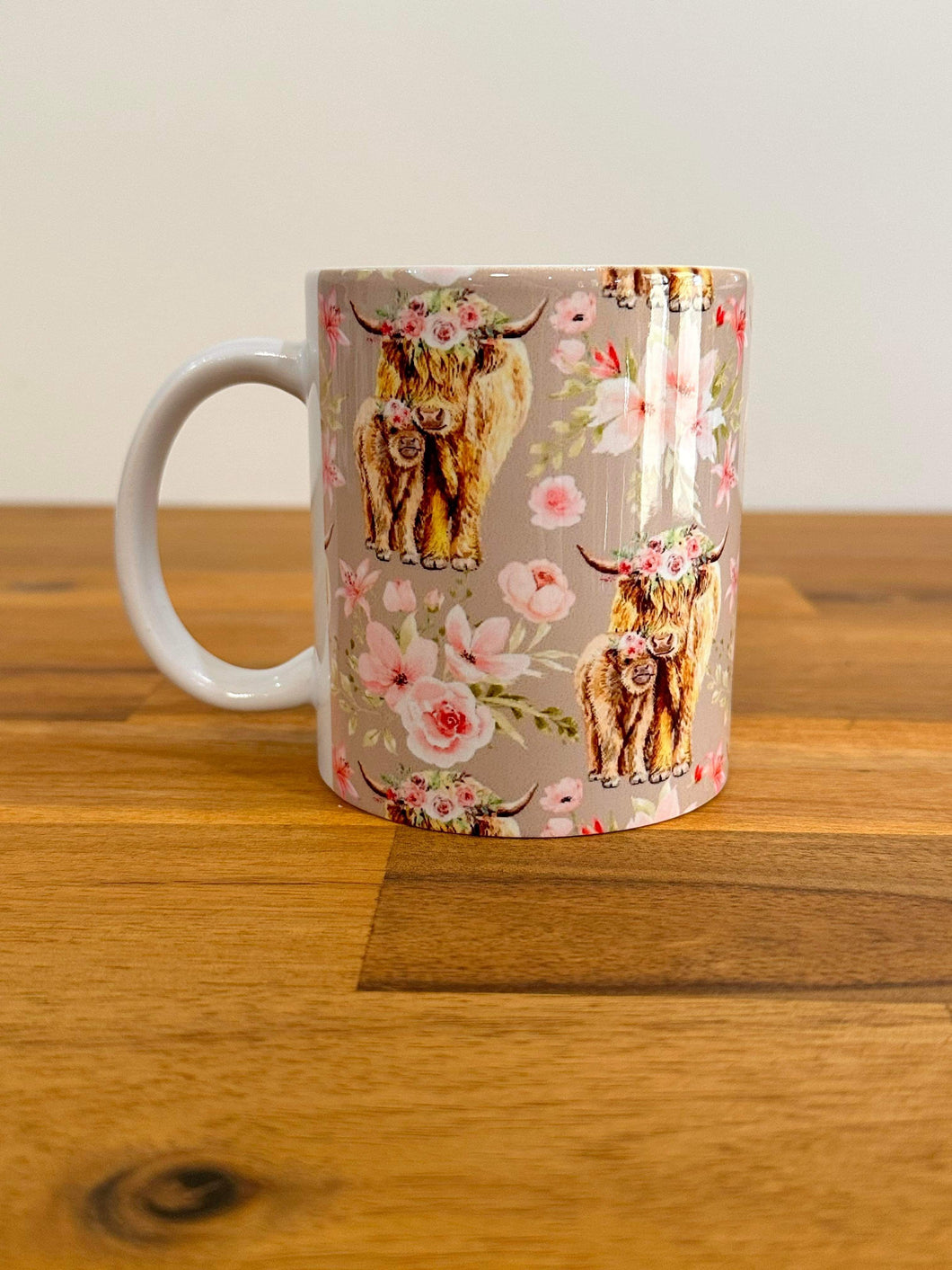 Pink Mum & Calf Highland Mug