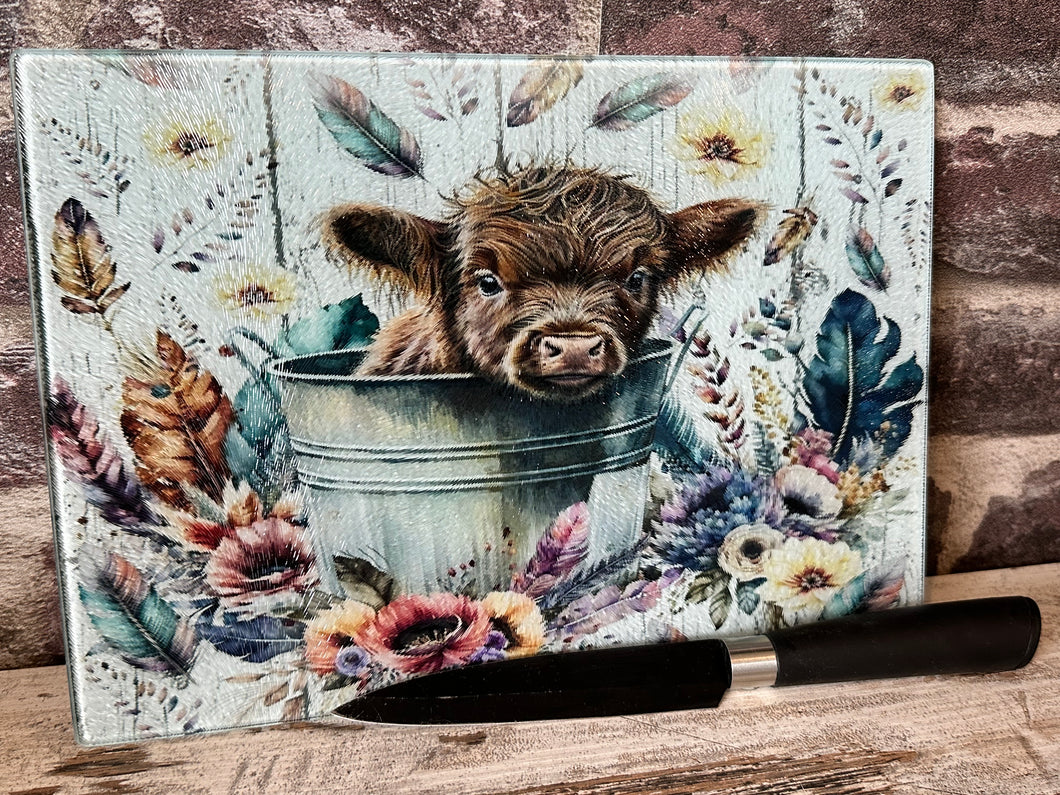 Glass Chopping Board - Highland Calf