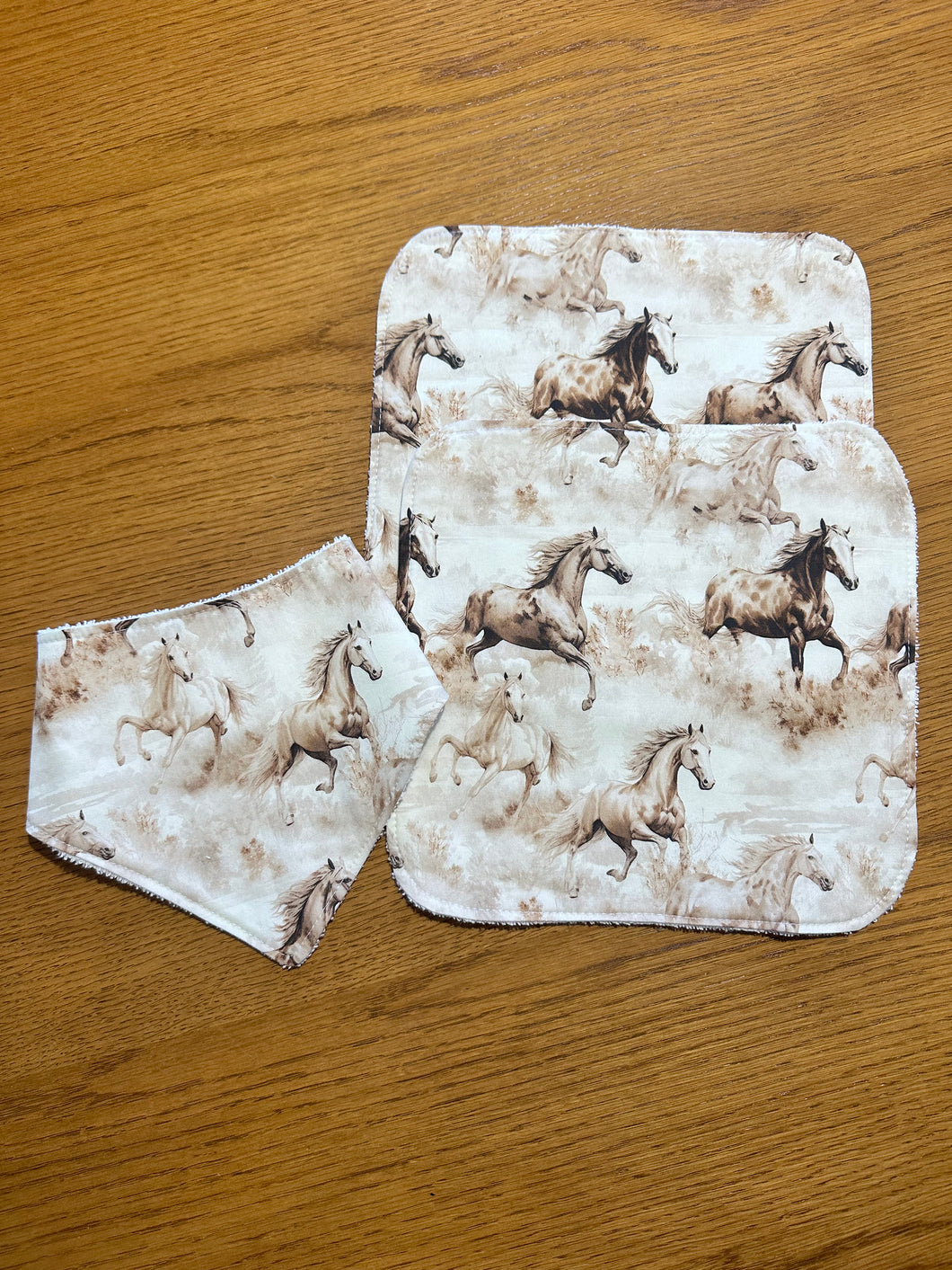 3 Piece - Bib & Wash Cloth Set - Horses