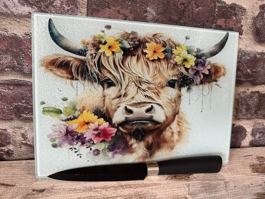 Glass Chopping Board - Floral Highland